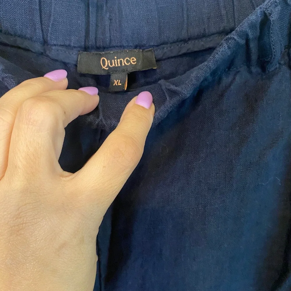 Quince Navy Blue 100% European Linen Pull On Relaxed Pants Womens XL
